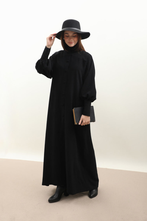 Dokulu Vintage Elbise Siyah - 3