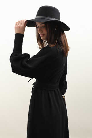 Dokulu Vintage Elbise Siyah - 8