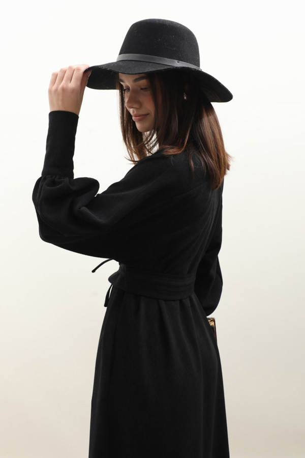 Dokulu Vintage Elbise Siyah - 8