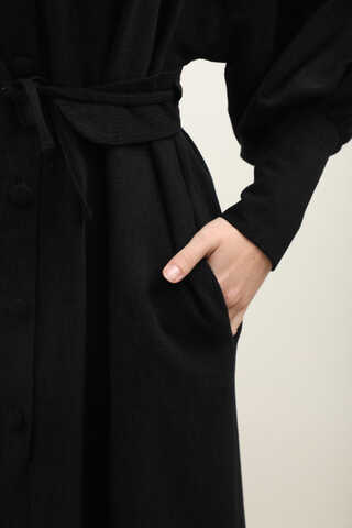 Dokulu Vintage Elbise Siyah - 11