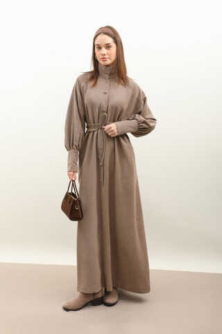 Dokulu Vintage Elbise Vizon - 4