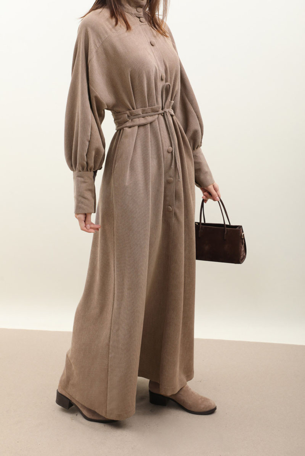 Dokulu Vintage Elbise Vizon - 5