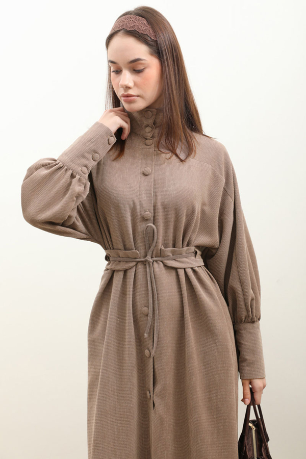 Dokulu Vintage Elbise Vizon - 6