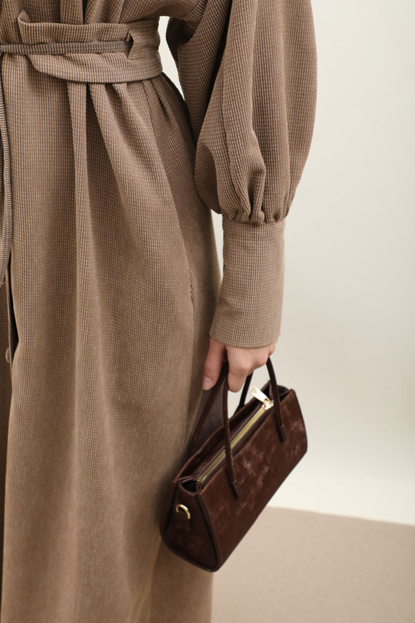 Dokulu Vintage Elbise Vizon - 9