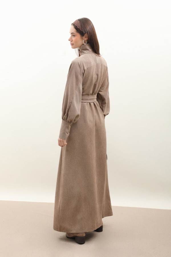 Dokulu Vintage Elbise Vizon - 13