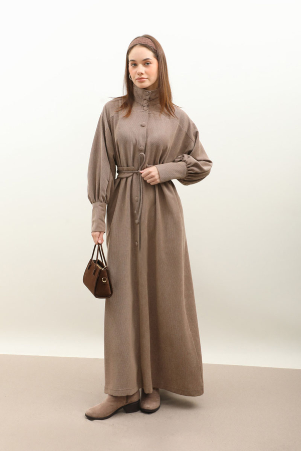 Dokulu Vintage Elbise Vizon - 4