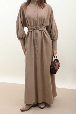 Dokulu Vintage Elbise Vizon - 7