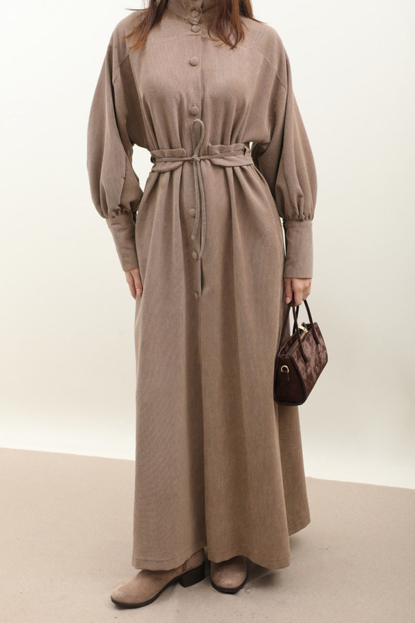 Dokulu Vintage Elbise Vizon - 7