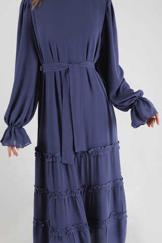 Dökümlü Fırfırlı Elbise Lacivert - 4