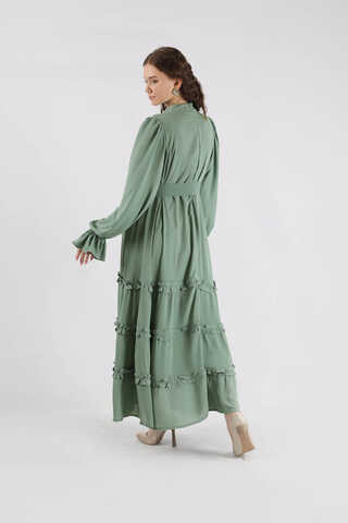 Dökümlü Fırfırlı Elbise Mint - 5