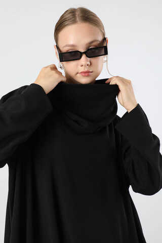 Dökümlü Yaka Tunik Elbise Siyah - 4