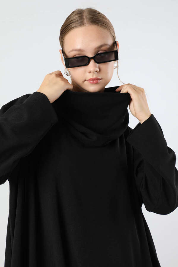 Dökümlü Yaka Tunik Elbise Siyah - 4