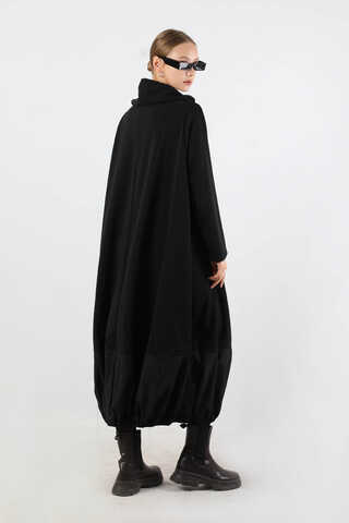 Dökümlü Yaka Tunik Elbise Siyah - 6