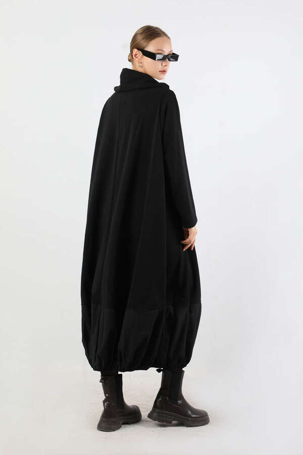 Dökümlü Yaka Tunik Elbise Siyah - 6