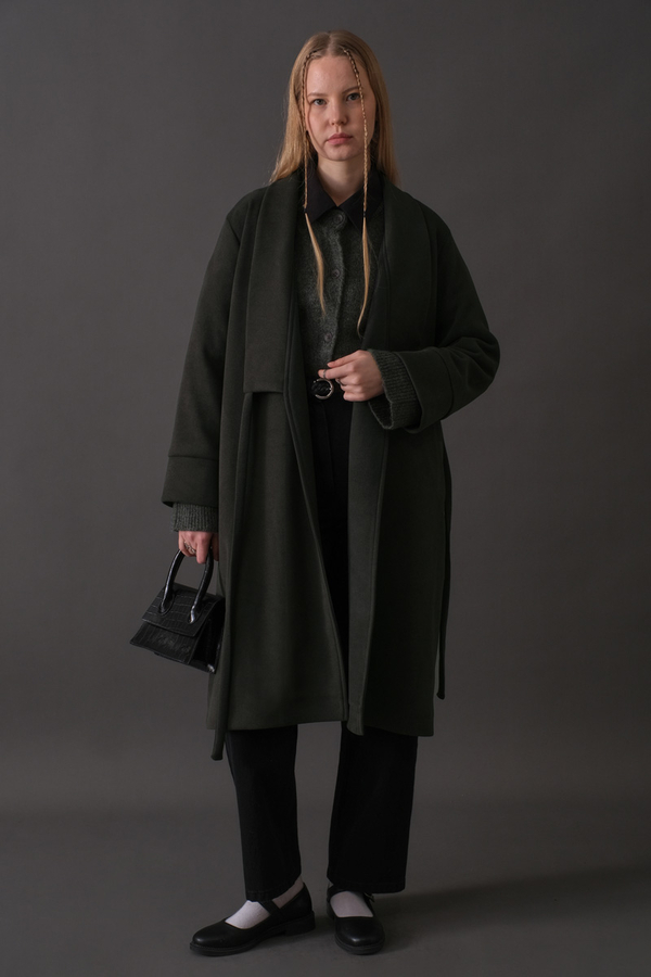 Double-Breasted Belted Coat Anthracite - 3