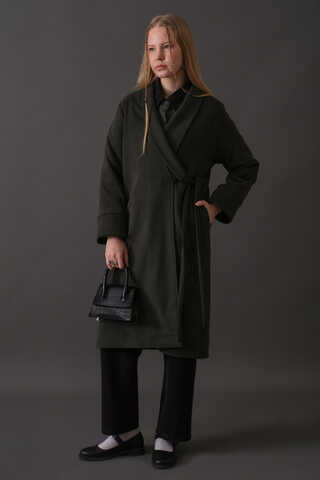 Double-Breasted Belted Coat Anthracite - 1