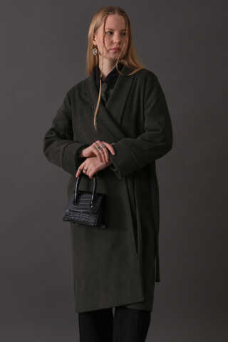 Double-Breasted Belted Coat Anthracite - 2