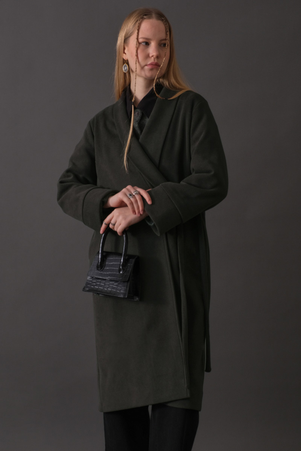 Double-Breasted Belted Coat Anthracite - 2