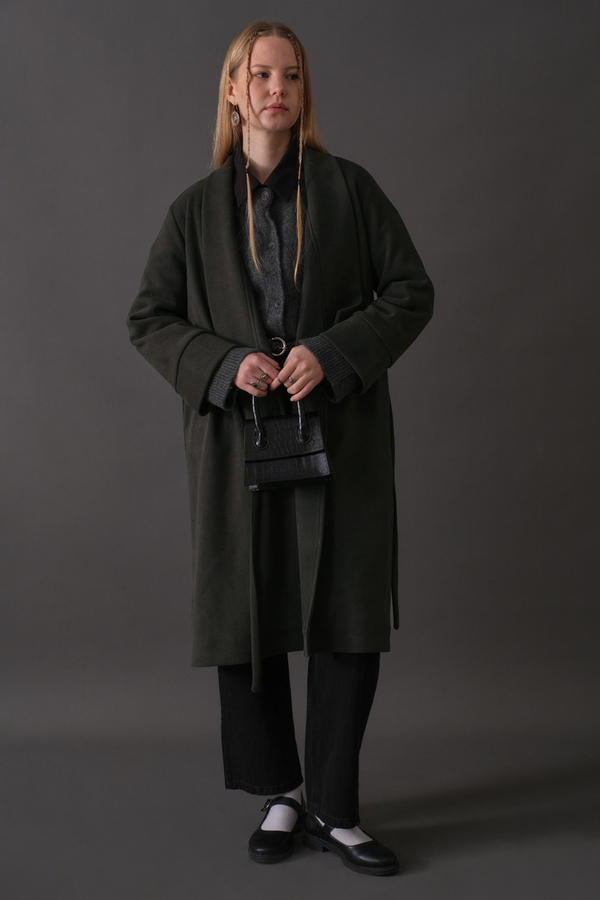 Double-Breasted Belted Coat Anthracite - 8
