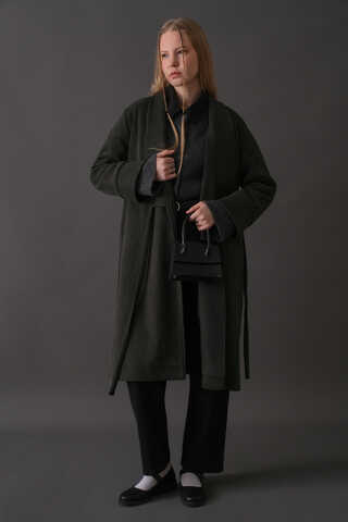 Double-Breasted Belted Coat Anthracite - 10