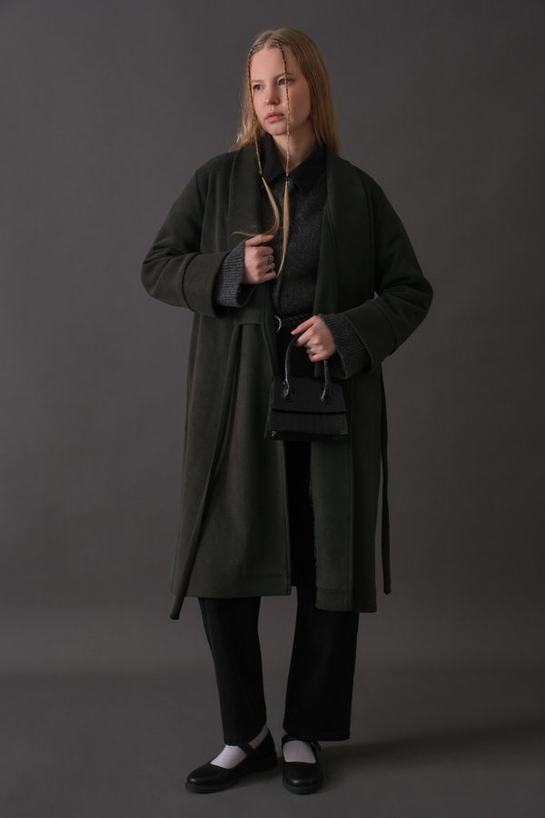 Double-Breasted Belted Coat Anthracite - 10
