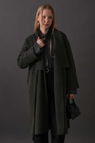 Double-Breasted Belted Coat Anthracite - 11