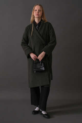 Double-Breasted Belted Coat Anthracite - 12