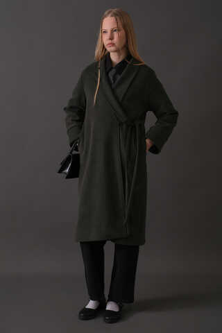 Double-Breasted Belted Coat Anthracite - 13