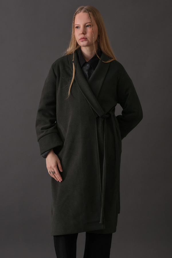 Double-Breasted Belted Coat Anthracite - 14