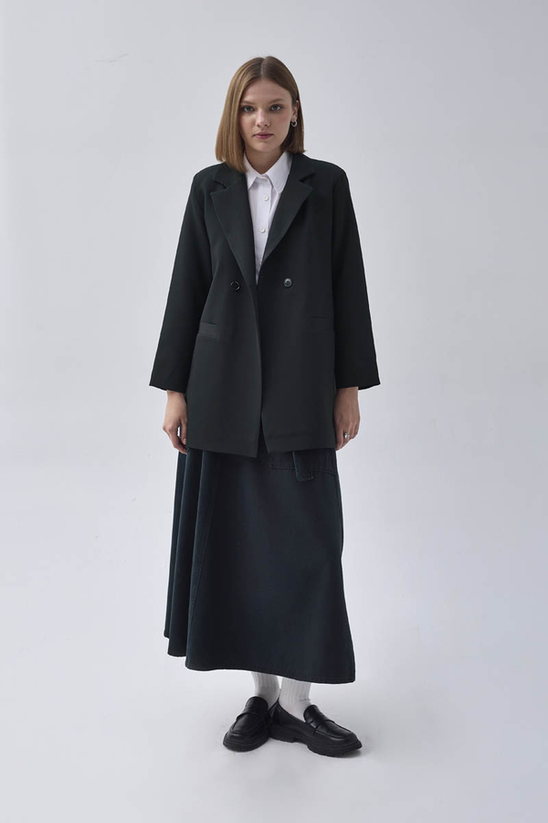 Double Breasted Blazer Jacket Black - 2