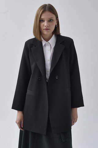 Double Breasted Blazer Jacket Black - 4