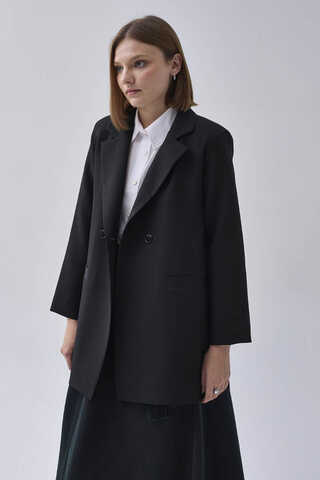 Double Breasted Blazer Jacket Black - 5