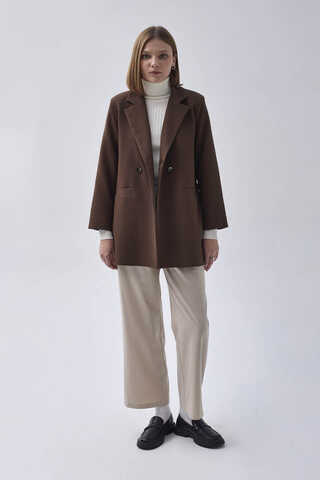 Double Breasted Blazer Jacket Brown - 1
