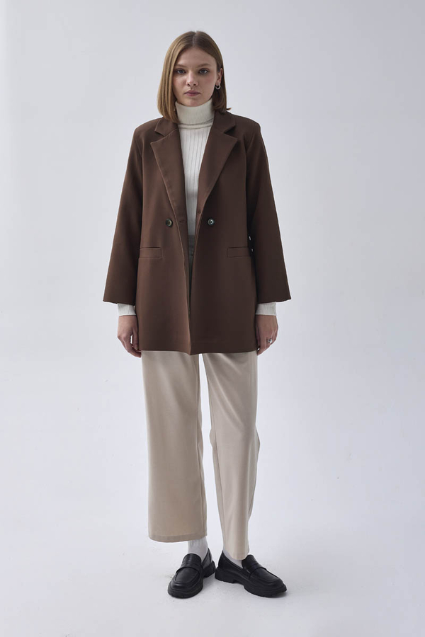 Double Breasted Blazer Jacket Brown - 2