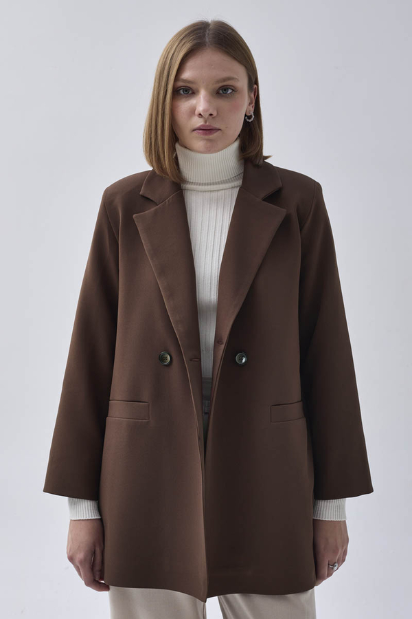 Double Breasted Blazer Jacket Brown - 4