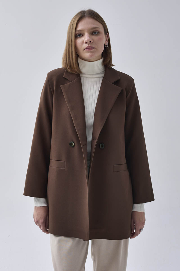Double Breasted Blazer Jacket Brown - 5
