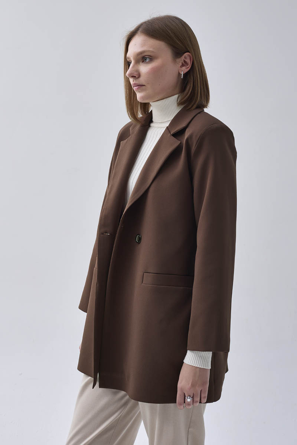 Double Breasted Blazer Jacket Brown - 6