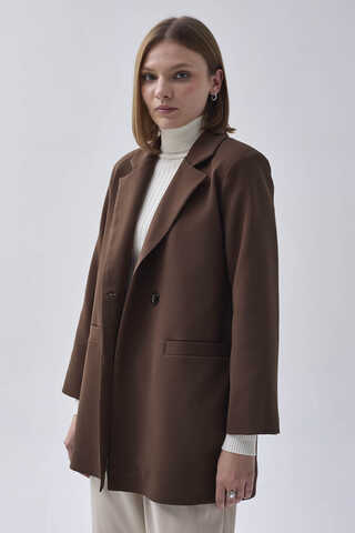 Double Breasted Blazer Jacket Brown - 7