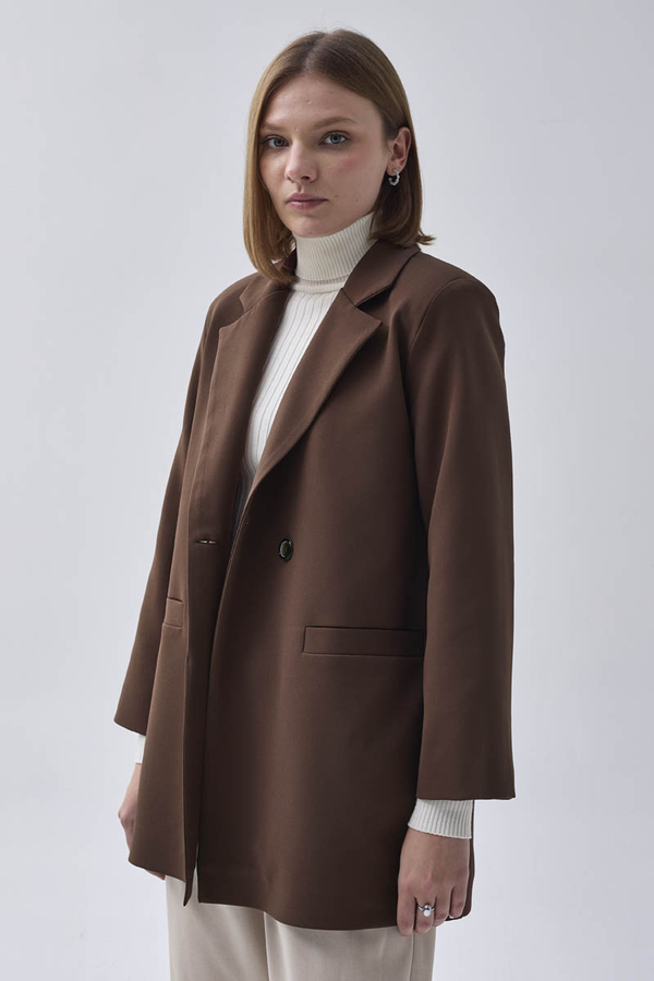 Double Breasted Blazer Jacket Brown - 7