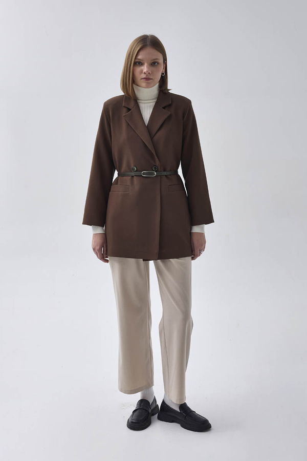 Double Breasted Blazer Jacket Brown - 9