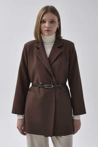 Double Breasted Blazer Jacket Brown - 10