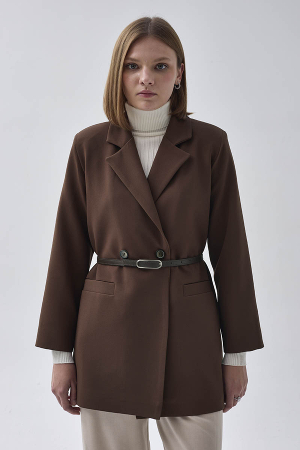 Double Breasted Blazer Jacket Brown - 10