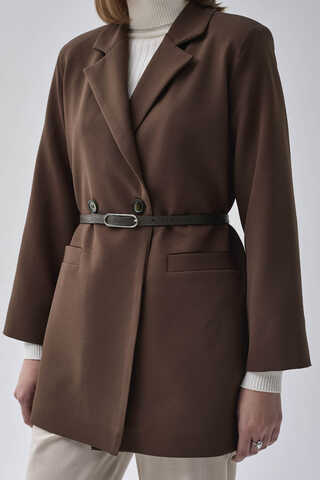 Double Breasted Blazer Jacket Brown - 13
