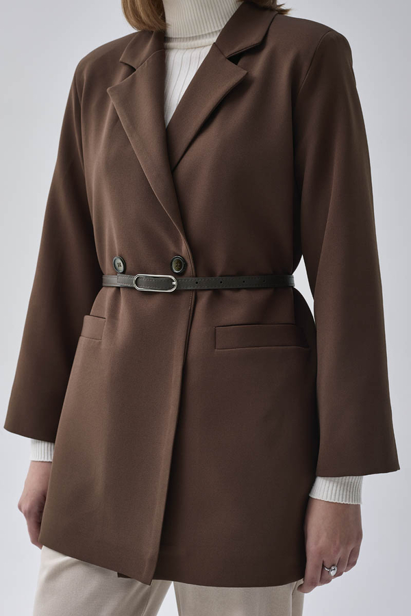 Double Breasted Blazer Jacket Brown - 13