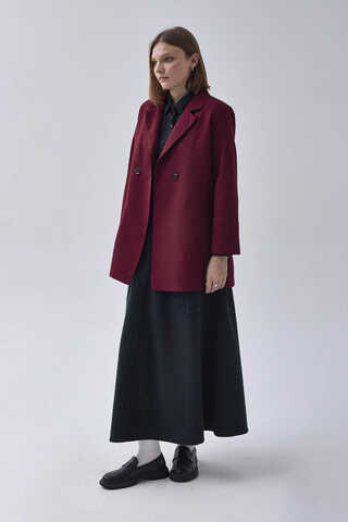 Double Breasted Blazer Jacket Burgundy - 5