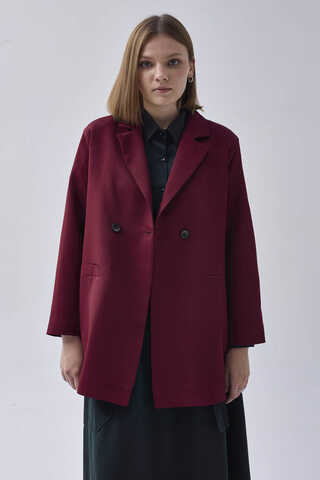 Double Breasted Blazer Jacket Burgundy - 7