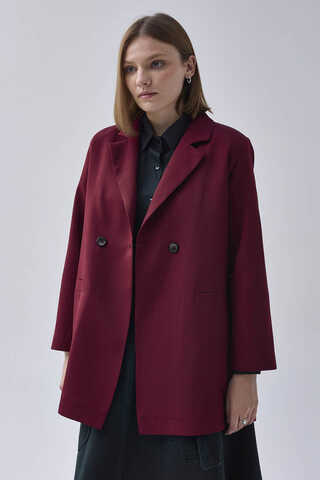 Double Breasted Blazer Jacket Burgundy - 8