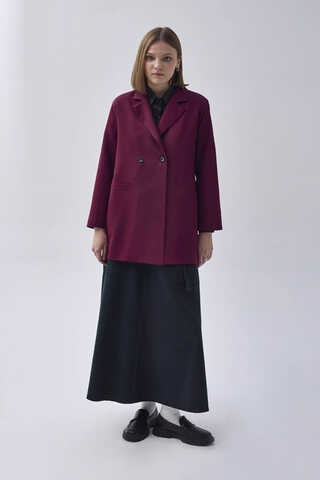 Double Breasted Blazer Jacket Burgundy - 2
