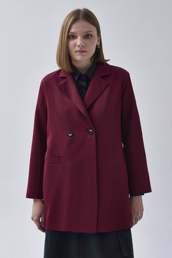 Double Breasted Blazer Jacket Burgundy - 9