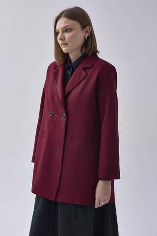 Double Breasted Blazer Jacket Burgundy - 10